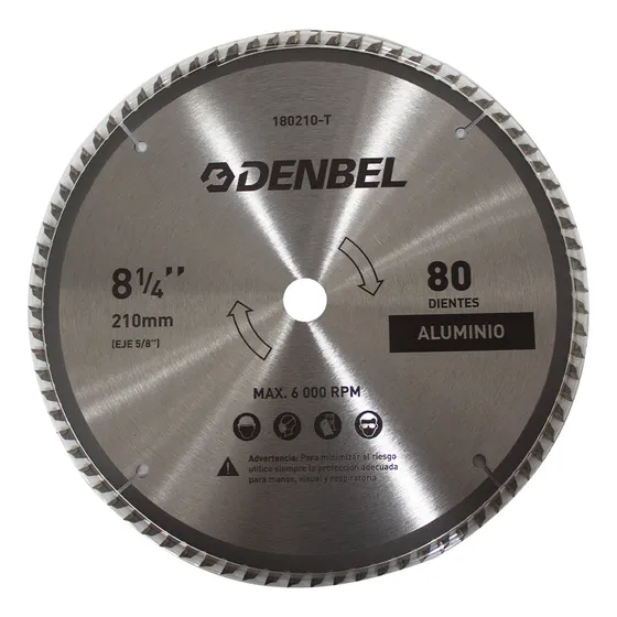 Disco de Corte para aluminio de 80 Dientes 210mm 8 1/4" Denbel 180210T color gris