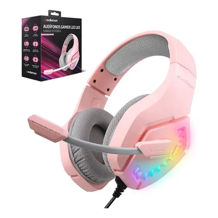 Audifonos Gamer Rosados Hd Luz Led G5600 Redlemon
