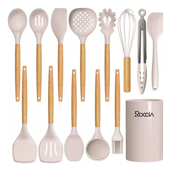 Set De Utensilios De Cocina 12 Piezas Silicón Beige Roccia