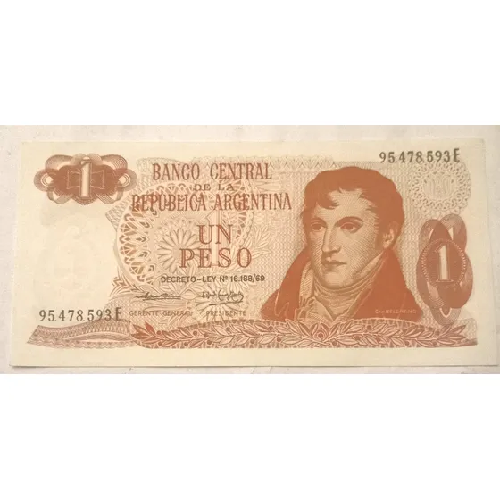 Billete Antiguo Argentino 1 Peso Ley 18188 - Manuel Belgrano