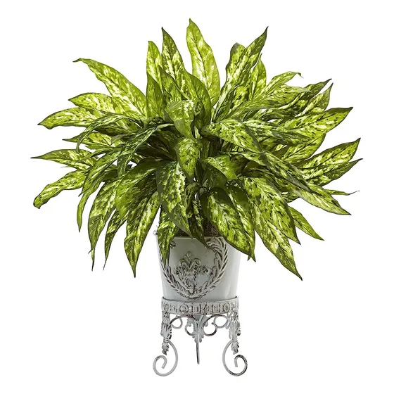 Casi Natural 6883 2' Aglaonema Con Jardinera De Metal, Verde