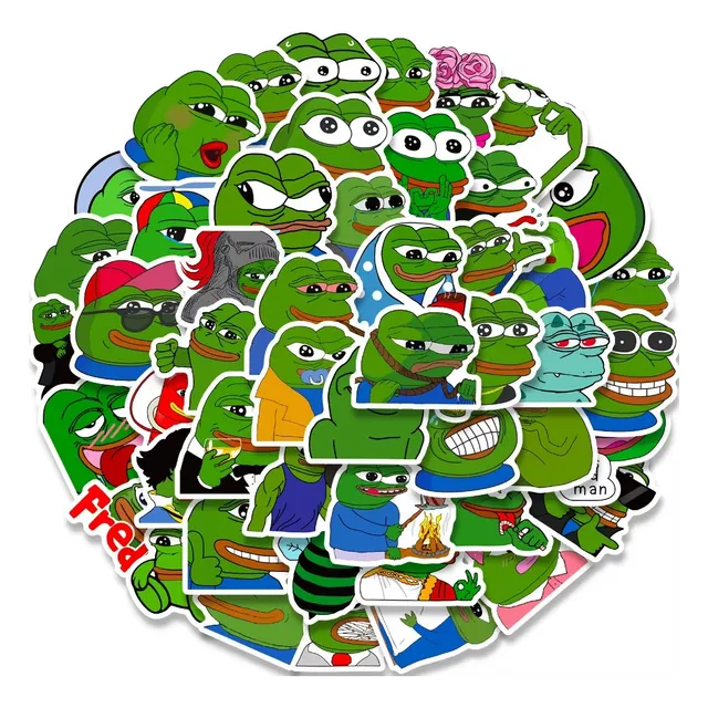 Set 50 Stickers Pepe La Rana Meme Papel Autoadhesivo 5x5 Cm