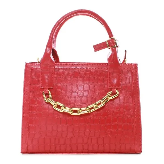 Bolsa Birô Clássica Croco Transversal Mão Corrente Dourada