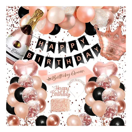 Globos Decorativos Para Cumpleaños, Oro Rosa Y Negro