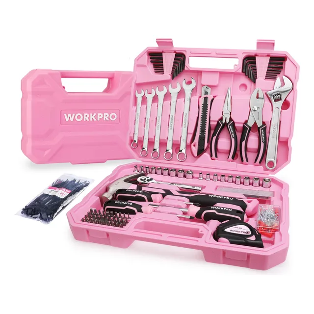 Caja De Herramientas Rosa 284 Piezas Kit Portátil Hogar