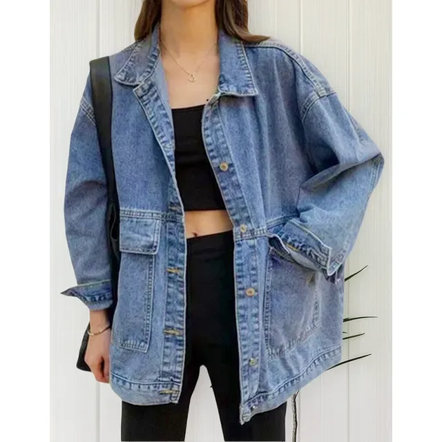 Chaqueta Vaquera Para Mujer Button Up Vintage Denim Coat With Pockets
