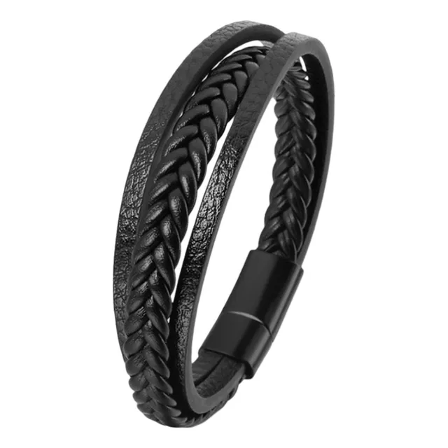Pulsera De Cuero Tejida De 3 Tiras Cierre Magnetico - D967