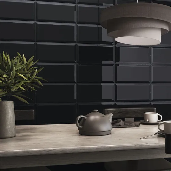 Ceramica 28x45 Axella Negro Brillante 1ra Pared Baño Subway
