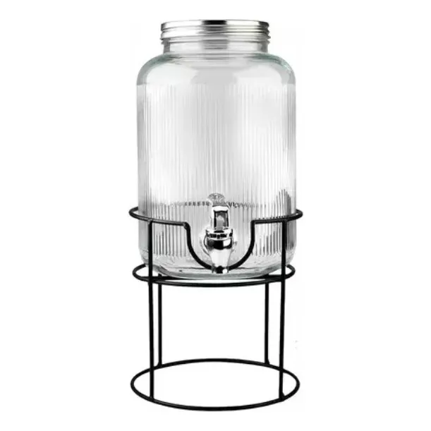 Jarros De Vidrio Dispensador Bebidas Redondo Con Atril 5.5l