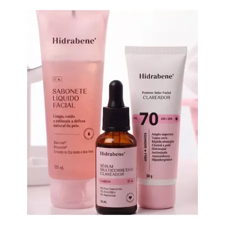 Kit Hidrabene Linha Clareadora Sabonete Serum E Protetor 70