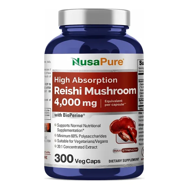 Hongo Reishi 4000 Mg Nusapure 300 Cápsulas Sin Sabor