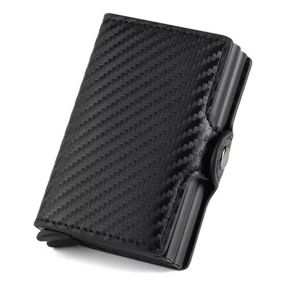 Billetera Tarjetero Wallet Fibra Carbono Anti Robo Rfid Color Negro Raitot