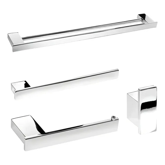 Kit De Acessórios Para Banheiro Cromado Master Duplo 4 Peças