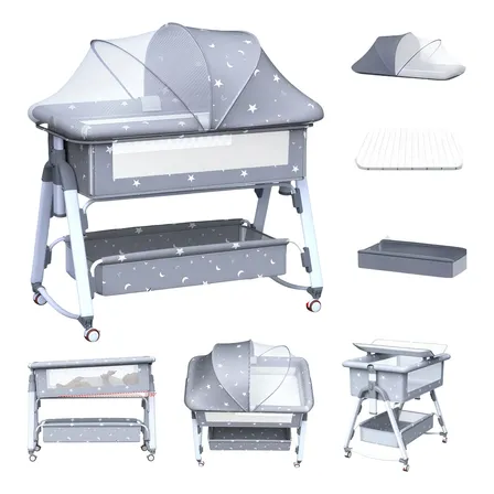 Berço Co-sleeper Multifuncional Portátil Com Mosquiteiro Alegria Cinza