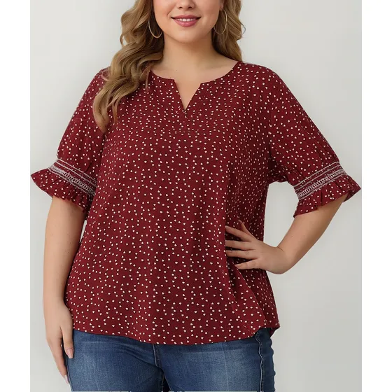 Blusa Talla Grande Mujer Top Bohemio Con Lunares Causal