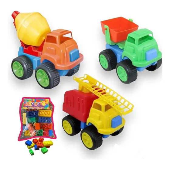 Camion Contruccion Piccolo Set X3 Bombero +bloques De Regalo