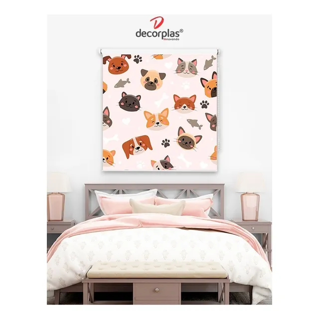 Cortina Enrollable Diseño Teens Mascotas 1.10x1.60 Decorplas Color Rosa