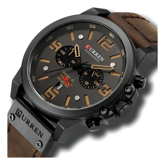 Reloj Curren 8314 Bny para hombre, correa de piel, marrón, color de correa: marrón oscuro
