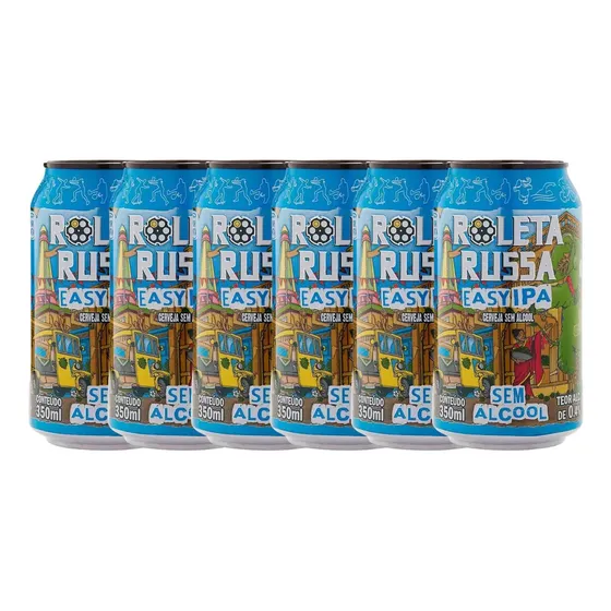 Kit 6 Cerveja Roleta Russa Easy Ipa Sem Álcool Glúten 350ml