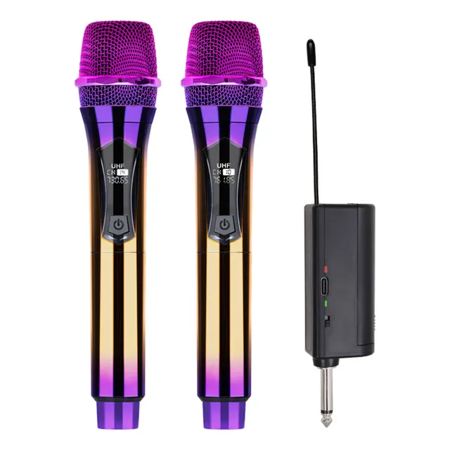 2 Micrófonos Inalámbrico Karaoke Portátil Color Degrado Moda