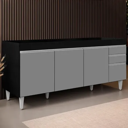 Balcão Gabinete Para Pia 180cm Sem Tampo Dallas Preto/cinza Preto/cinza