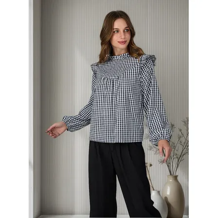 Blusa Con Vuelos Berni Gingham Eclipse