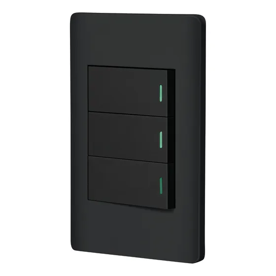 Placa Armada Negra 3 Interruptores 1 Módulo