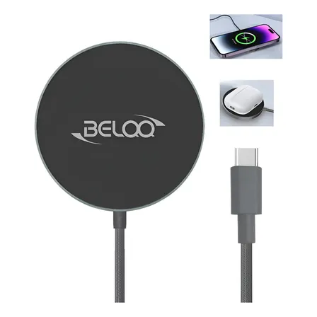 Carregador Sem Fio Magsafe Magnético Rápido 15w Belqq Usb-c Preto