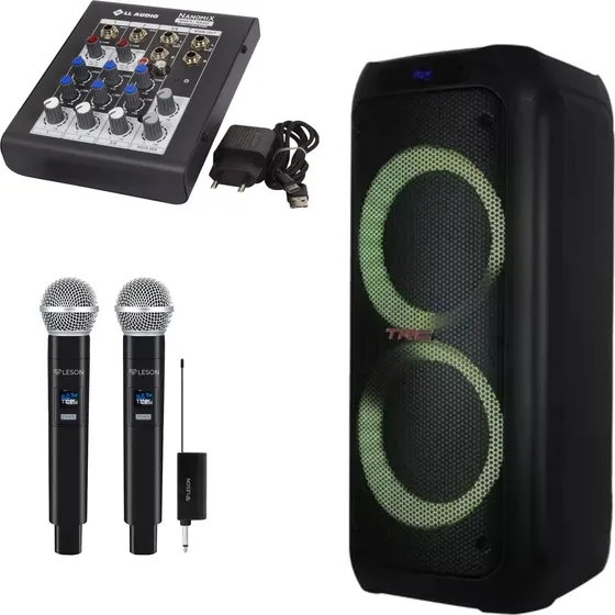 Kit Caixa Amplificada 2x8 Pol Bt 1000wrms + Na402 + Ls302
