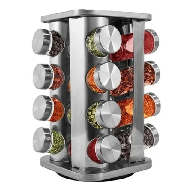 Porta Temperogiratório Inox 16 Potes +brinde Caneta Etiqueta Porta Temperogiratório Inox 16 Potes +brinde Caneta Etiqueta