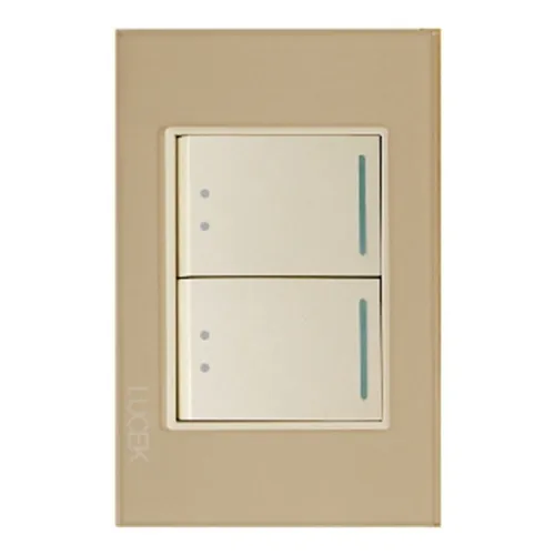 Placa 2 Apagadores De Escalera 3 Vias Lucek Dorado Marfil