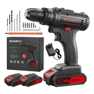 Soarfly Parafusadeira 48v Furadeira Profissional 2 Baterias Bivolt Preto 127/220v