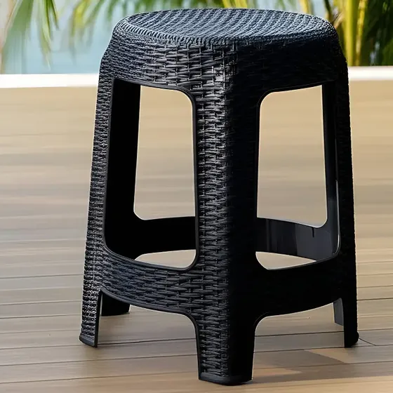 Banqueta Banco Plástico Taburete Simil Rattan Muy Resistente Color Negro Acabado De La Estructura Simil Rattan | Cuotas sin interés
