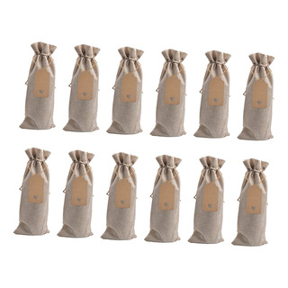 12 Bolsas De Vino De Arpillera Con Etiquetas, Beige 12 Bolsas De Vino De Arpillera Con Etiquetas, Beige
