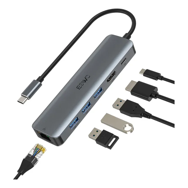Hub 6 En 1 Usb 3.0 Adaptador Ethernet 1000mbps Hdmi 4k Jeswo