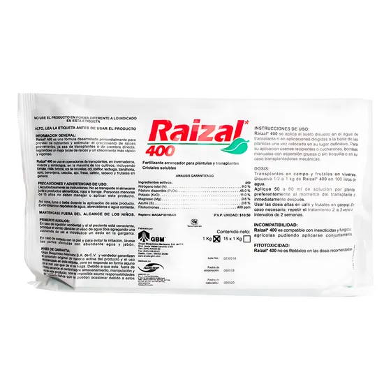Enraizante Hormonal Plantas, Cultivos, Almácigos Raizal 400