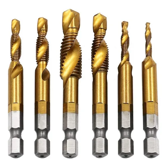 Set 6 Brocas Terraja Macho Madera Metal, Perfora Y Hace Hilo Color Gris