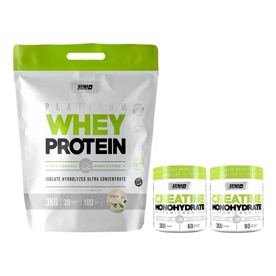 Whey Protein 3 Kg + 2 Creatina X 300 Grs Star Nutrition Sabor Vainilla
