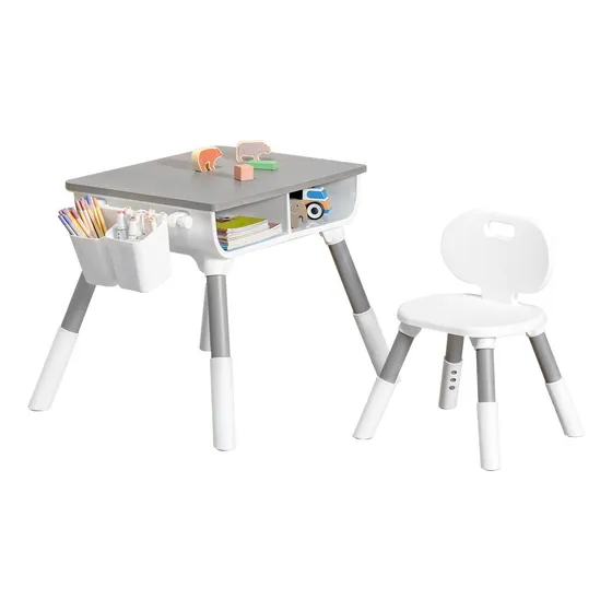 Mesa Infantil Con Silla Color Gris Con Mdf Y Polipropileno
