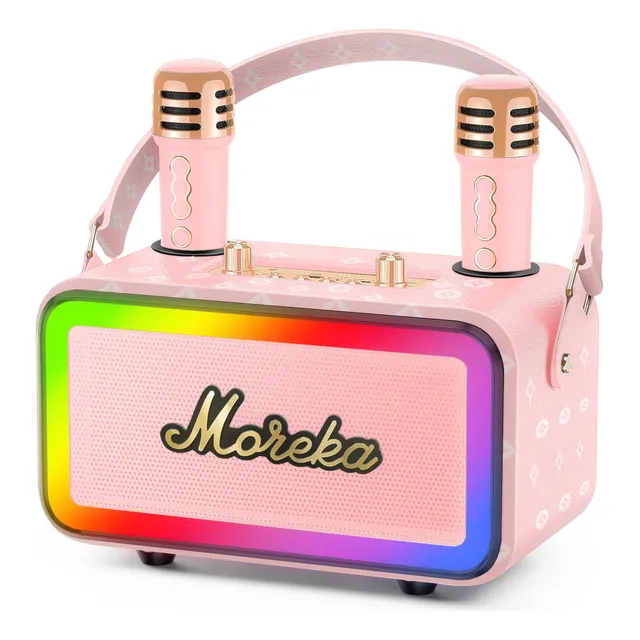 Moreka 393+ Altavoz Bluetooth Portátil Recargable Altavoz Subwoofer Inalámbrico Bluetooth Ipx6 Altavoz De Música Con Luces De Discoteca Rgb Para Fiesta Al Aire Libre Patio Con 2 Micrófonos Color Rosa