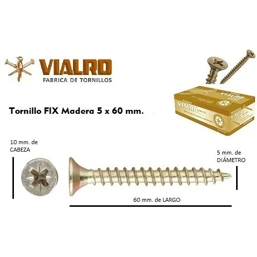 Tornillo Fix Para Madera Vialro 5 X 60  Mm - Caja X 200 U.