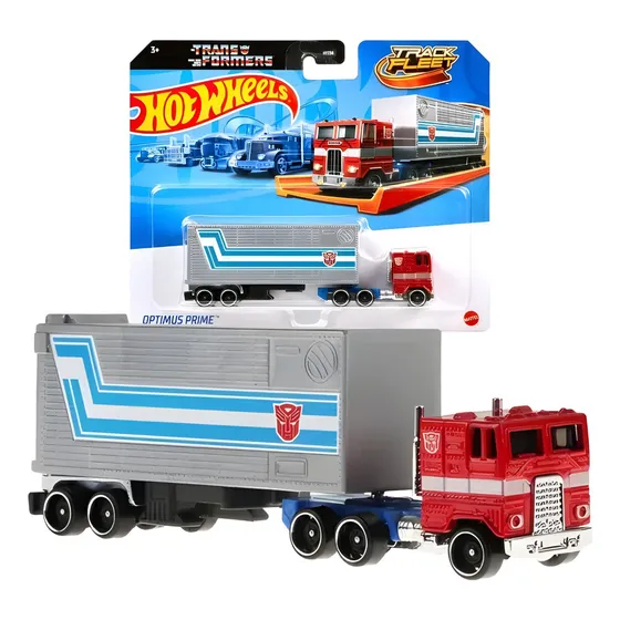 Camión Hot Wheels Track Fleet Optimus Prime Transformers, color azul