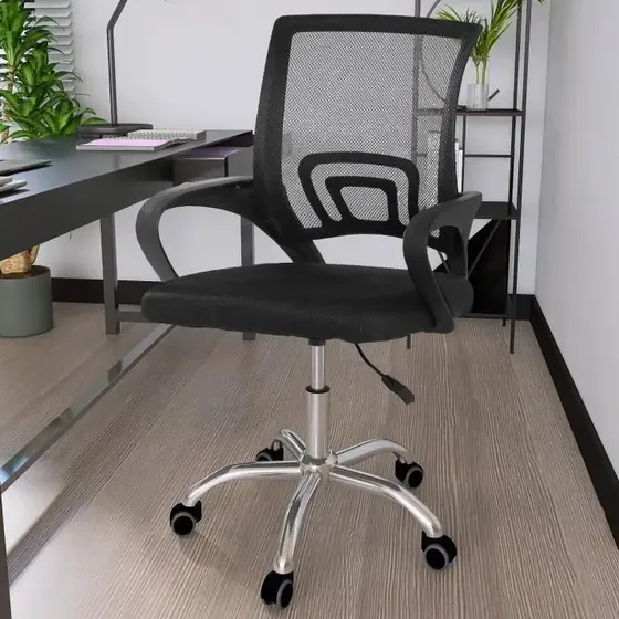 Cadeira Secretária Office Base Giratória Cor Preta | Magazine Decor