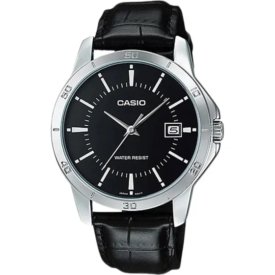 Reloj Casio Mtpv004 L1a Hombre Correa Negra Correa Negro Bisel Negro Fondo Negro MTP-V004L-1A