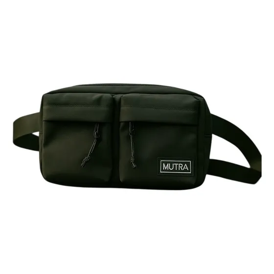 Riñonera Negra Microfibra Unisex Mutra Tres Bolsillos Negro Lisa