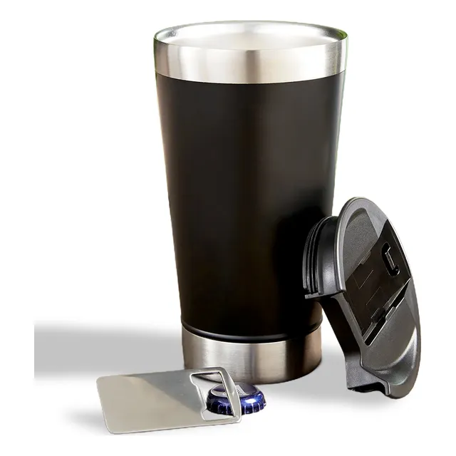 Copo Térmico De Cerveja Aço Inox 473 Ml Preto Com Tampa Copo Térmico De Cerveja Aço Inox 473 Ml Preto Com Tampa