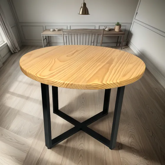 Mesa Redonda De Comedor Madera Y Hierro