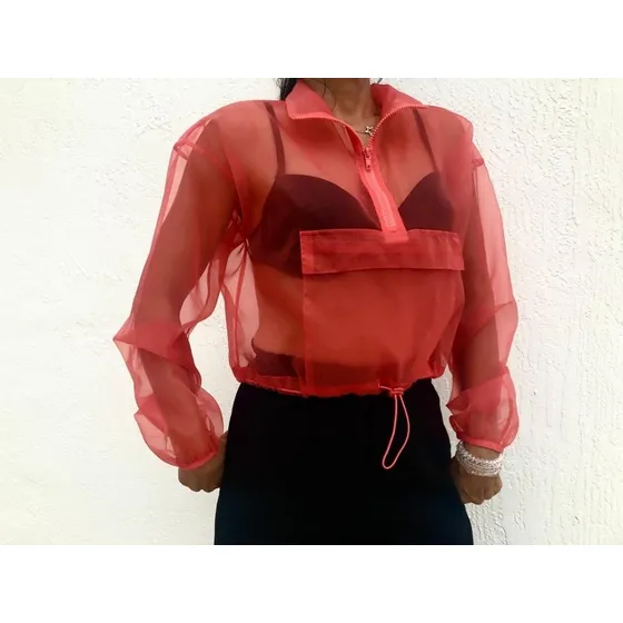 Blusa Con Cierre. Marca Forever 21. Talla S. Transparente 