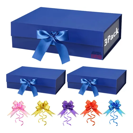 3 Caja De Regalo Rígida Magnética Plegable+5 Moño De Regalo