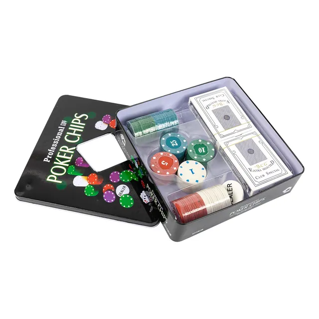 Juego De Poker Set De 100 Fichas Y Cartas En Lata